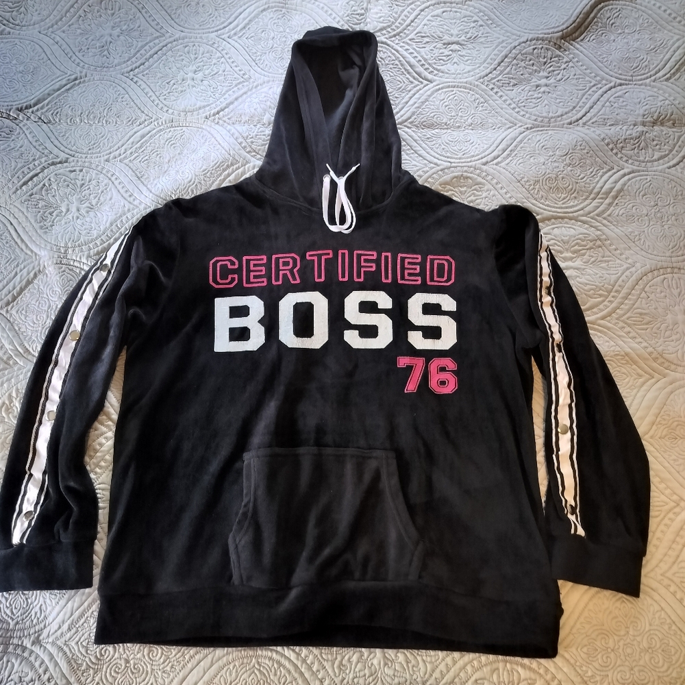 2/$30 Womens Black Velour Graphic Hoodie Pop Over Plus Size 3X